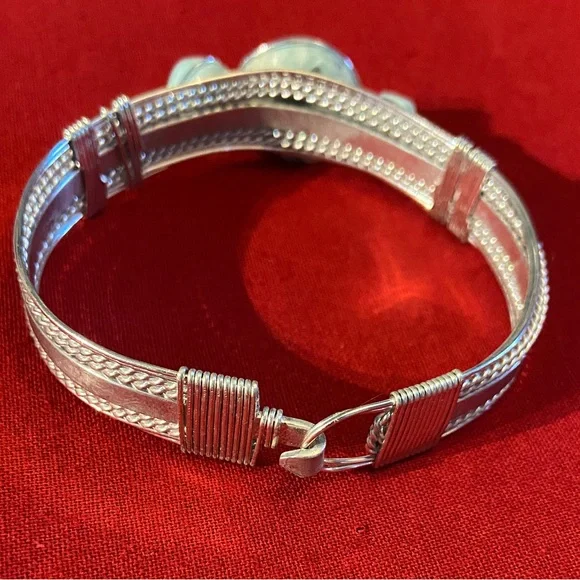 Bangle Bracelet in silver tone with light blue accents - Picture 2 of 6